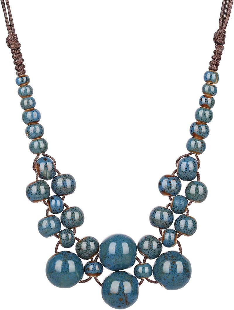 DS Boho Beaded Necklace for Women–Colorful Ceramic & African Tribal Beads, Adjustable Long Chunky Bohemian Jewelry with Gift Box Packaging,Hippie Witchy Vintage Handmade Fashion Statement Necklace - Image 1